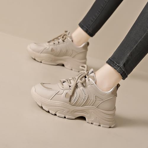 Womens Fashion Leather Lace-Up Chunky Sneakers Casual Platform Round Toe Non-Slip Sport Shoes for Walking Workout Driving2