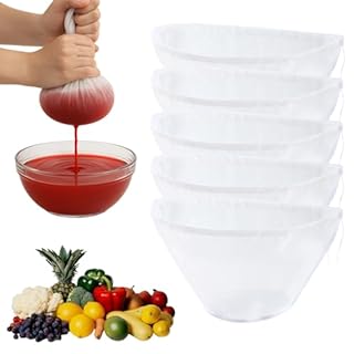 5 sacchetti per latte di noce, biologici, lavabili con coulisse, panno a maglia fine, riutilizzabili, a forma di ciotola, in nylon, con sacchetto filtro con coulisse