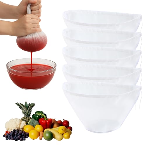 Lot de 5 sacs à lait de noix bio lavables avec cordon de serrage, tissu filtrant à mailles fines, réutilisables, en nylon, étamine à fromage, avec cordon de serrage