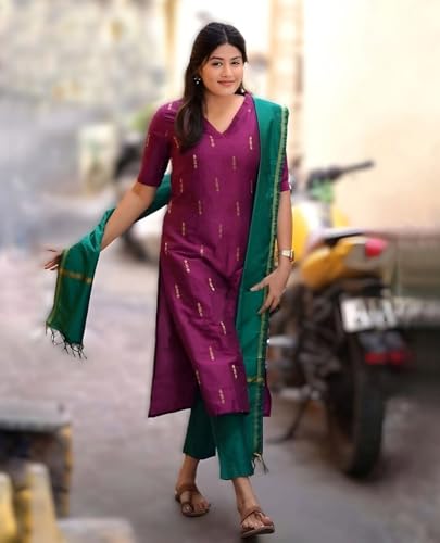 Image of ANNI Designer Women's Rayon Viscose Printed Straight Kurta with Pant and Dupatta