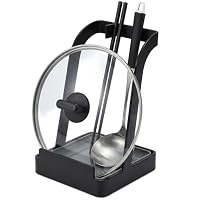 KAGEYMB Topfdeckelhalter Kochlöffelablage Löffelablage mit Deckelhalter Schwarz 15x10x10cm Multifunktionaler Deckelständer Stahl mit Tropfschale für Kochlöffel Pfannenwender Schneidebrett Tablet – Ansicht 8
