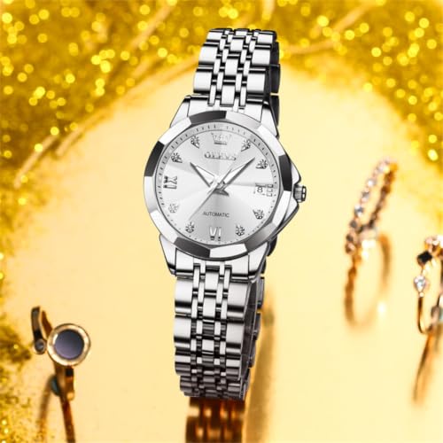 Image of OLEVS Womens Watches Automatic Luxury Dress Ladies Watch Ceramic Strap Rose Gold Self Winding Female Wrist Watch