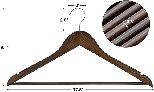 Image of WHISKET - Luxury Wooden Clothes Hangers, Premium Solid Wood Coat with Chrome Hooks | Durable Closet Organizer for Formal Wear & Everyday Clothing. (Walnut) [Pack of 10]