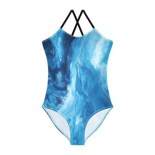 CaTaKu Girls One Piece Swimsuits Tie Dye Liquid Toddler Bathing Suit for Girls Kids Swimwear 3-10Y