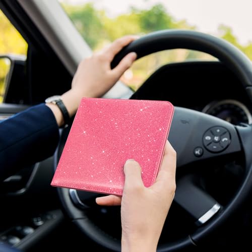 Image of CoBak Car Registration and Insurance Holder - Vehicle Glove Box Car Organizer, Auto Truck Comparment Accessories Case for Essential Document, Driver License, Cards (Glitter Rosy)