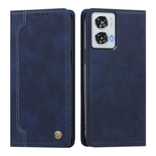 rongki Leather Case for Motorola Moto G85, PU Leather Magnetic Folio Flip Wallet Case with Card Holder Kickstand Shockproof Protective Phone Cover for Motorola Moto G85, Darkblue