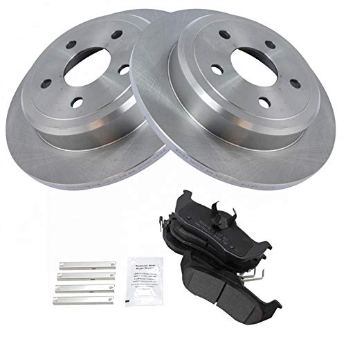 Image of TRQ Rear Brake Pad and Rotor Set Semi Metallic Solid Rotors | For 2006-2010 Jeep Commander 2005-2010 Grand Cherokee