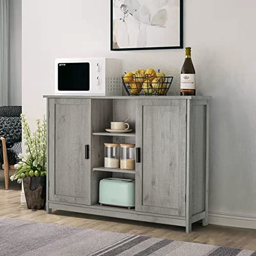 Iwell Floor Storage Cabinet With 2 Doors And 2 Open Shelves, Wooden Buffet Cabinet, Freestanding Cabinet For Kitchen, Living Room, Hallway, Grey #TOP27