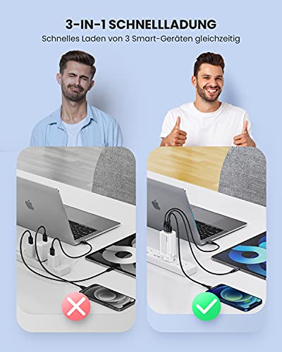 YOUSAMS 65W GaN USB C Ladegerät 3-Port Schnellladegerät PPS: PD3.0/QC3.0/SCP/AFC Netzteil kompatibel mit MacBook Pro/Air… – Bild 3
