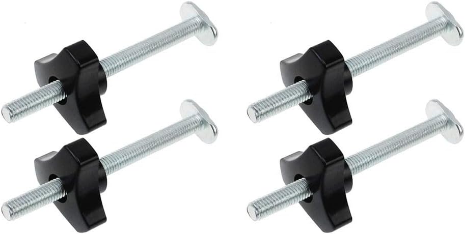 4-Pack M8 T-Slot Bolts and Knobs for Woodworking Jigs & Fixtures — T-Track Clamp Hardware Kit with Plastic Knobs and Metal Screws, Silver/Black