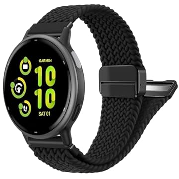 FINTIE Pulseira trançada magnética compatível com Garmin Vivoactive 5/6/Vivoactive 3, Garmin Venu/Venu Sq/Sq 2/Forerunner 55/165/645/245 Music, pulseira esportiva elástica de nylon elástico de 20 mm
