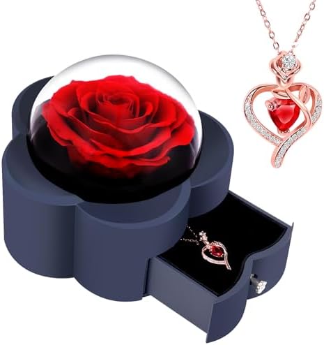 Preserved Rose with Heart Necklace Eternal Flower Gift for Mom Wi...