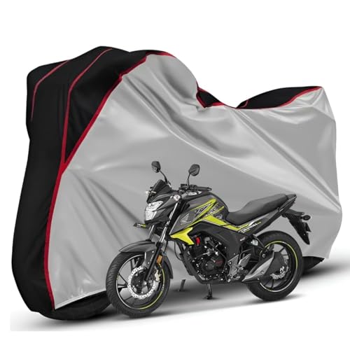 Image of Waterproof Bike Body Cover Compatible with Honda Unicorn Dustproof Scratchproof - Motorcycle Cover for Two Wheeler, Outdoor Full Cover with UV, Duty, Rain Protection (Silver Top Black) R1