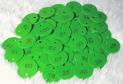 MOREL Green Embossed Plastic Round Shape Token Coin with Hole USE for Shop, Board Games, Stores, Casino, School, Event |1 to 100 Numerical Coins.