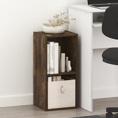 Image of Furinno Fulda Book Shelf, 2-Tier Narrow Bookshelf, Bookcase with 10-in Width Storage Shelf, 9.3 x 9.8 x 21.2, for Living Room, Bedroom, Home Office, Amber Pine