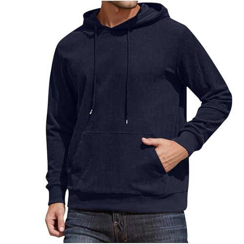 Mens Hooded Sweatshirts Long Sleeve Casual Corduroy Drawstring Sweatshirt Lightweight Fall Fashion Solid Hoodies