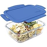 Bentgo Glass (Blue) - Leak-Proof, 3-Compartment Oven-Safe Glass Lunch Container | Ideal for Portion-Control, Food Storage & Healthy On-the-Go Meals - FDA-Approved, BPA-Free, Food-Safe Materials