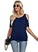 LEIYEE Womens Summer Navy Blue Sexy Casual Cold Shoulder Tops 2025 Trendy Short Sleeve Spring Cute Cut Out Ruched Pleated Scoop Neck Banded Bottom T Shirts Loose Fit Blouse Fashion Clothes S