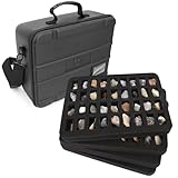 CASEMATIX Rock Collection Travel Case - 144 Slot Rock Collection Box with Four Protective Foam Trays, Crystal Storage and Travel Case with Shoulder Strap and ID Card Holder!