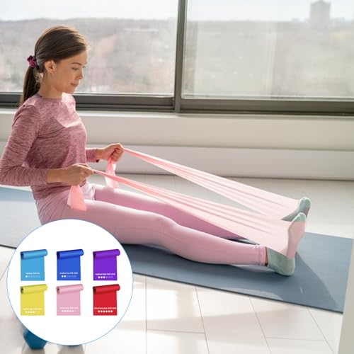 Juego de 6 Bandas de Fitness, 1,5 m, Bandas de Resistencia para Entrenamiento de Fuerza, Bandas de Goma Deportivas, 6 Bandas de Resistencia para Hombres, Mujeres, Pilates, Gimnasio, Yoga, Bandas de - imagen 6