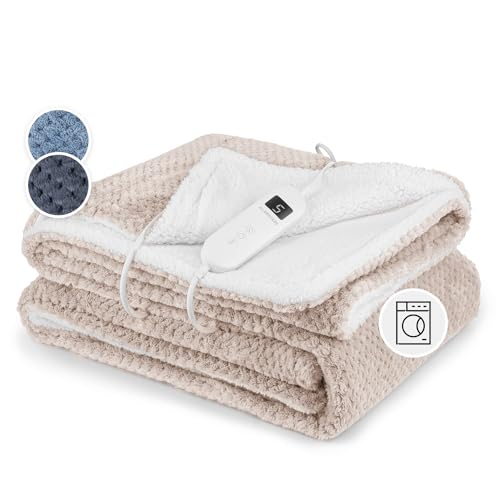 Klarstein Couverture Chauffante 2 Places électrique XL 180x130 cm, 2 Personnes, Plaid Chauffant, Couette Lavable Machine, 9 Températures, Minuterie...