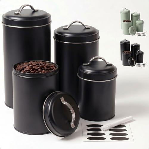Kitchen Canisters for Countertop Set of 4 w/ Chalkboard Labels & Marker Pen