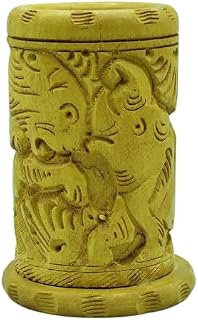 Hand Carved Elephant Wooden Pen Holder, Rustic Desk Organizer for Office,Home & School Supplies, Pencil Cup, Stationery Storage Box, Vintage Wood Desk Accessory,Handmade Tabletop Organizer