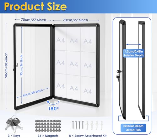 Image of SWANCROWN Wall Board 9 x A4 with Lock, Magnetic Whiteboard