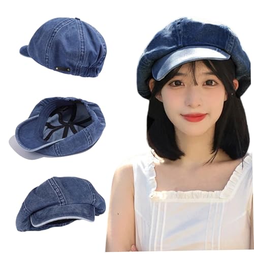 Wedhapy Casquettes Gavroche pour Femmes Casquette Gavroche Vintage Oversize en Denim Casquette Bleue 8 Panneaux Douce et élégante pour Une Tenue décontractée Le Bureau l'école ou Le Cosplay.