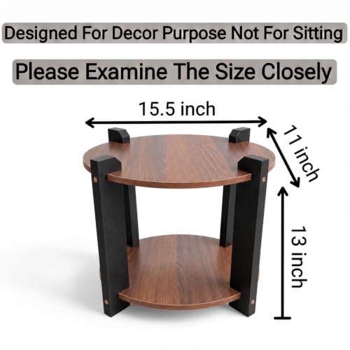 Image of Modern Round Side Table, Home Decor for Living Room, Bed Side Tables for Bed Room, stools for Home, Furniture for Home, 2-Tier White Shelves, 30 x 30 x 40 cm (Oval Brown Top)