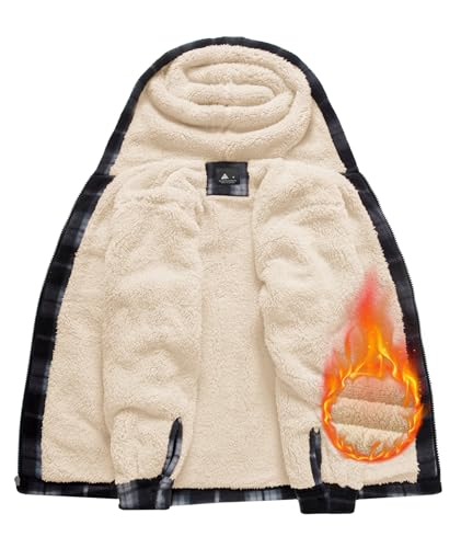 Image of GEEK LIGHTING Boys Flannel Jacket Sherpa Lined Hoodies Zip Up Fleece Plaid Shirt Jackets Winter Outdoor Coat Warm