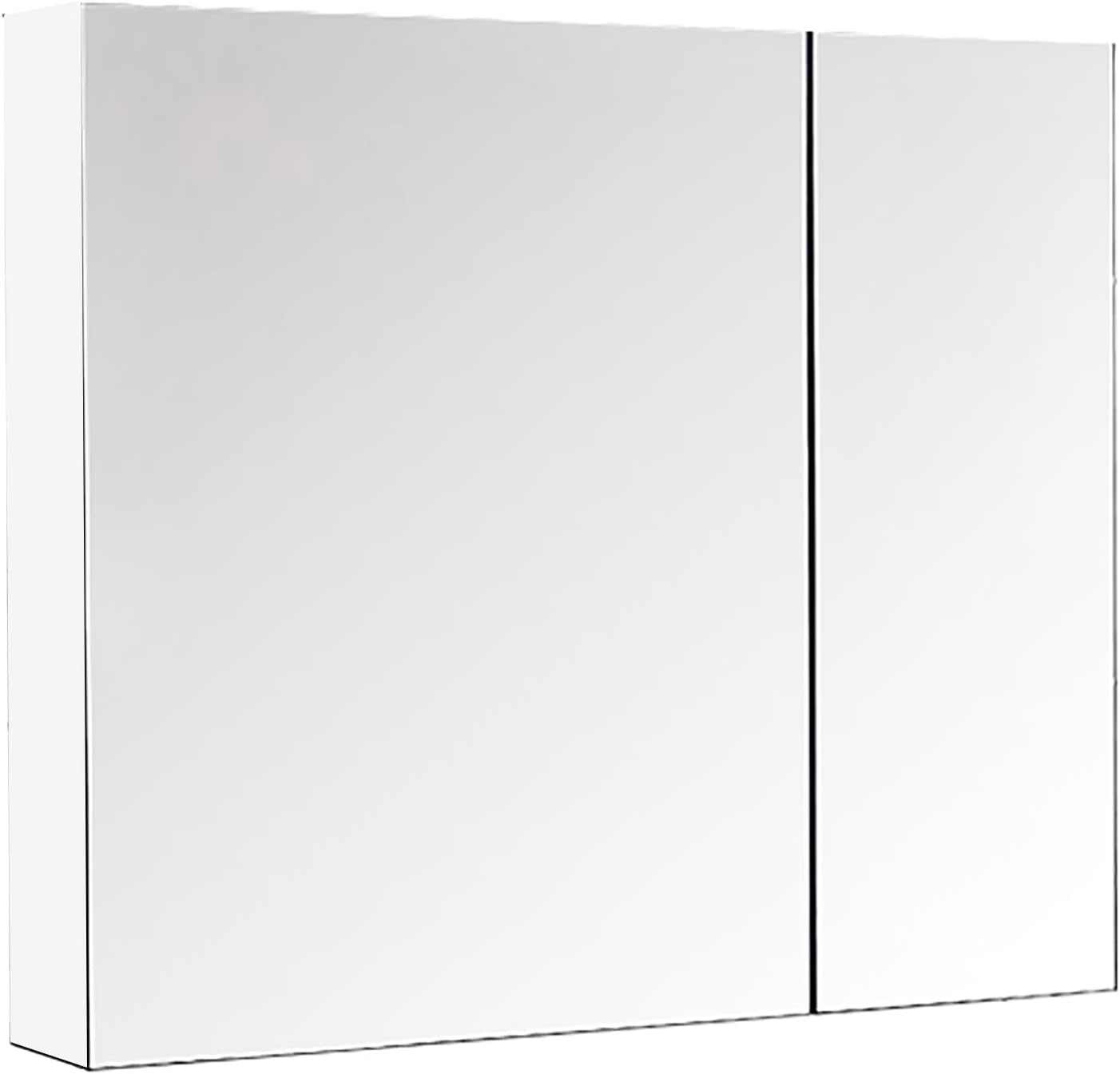 Bathroom Cabinet Wall Mounted with Double Mirror Doors Bathroom Medicine Wall Cabinet with Less Double Sided Mirror Door Storage Shelves Recess or Surface Mount 31" W x 27" H ()