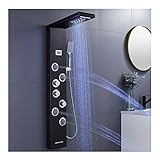ROVATE 6-in-1 LED Rainfall Waterfall Shower Panel Tower System Black, Multi-functions Shower Tower with 4 Powerful Body Jets + 3 Modes Handheld + Waterfall Spout + LCD Temperature Display