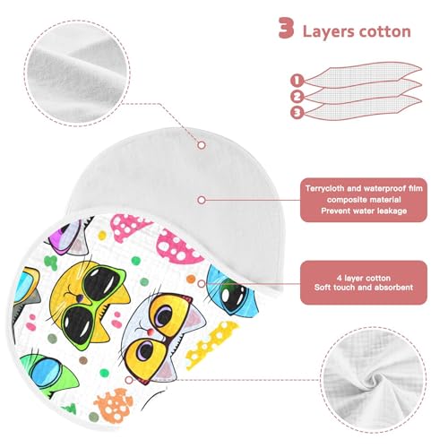 Burbuja Cartoon Cat Faces Wearing Sunglasses Muslin Baby Burp Cloths, Soft & Absorbent Cotton Burping Rags for Newborn Boys & Girls, 2 Pack3