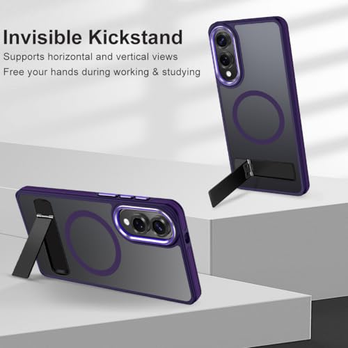 Image of MALEWOLF Case for Samsung Galaxy S25 Edge with Adjustable Stand, Slim Phone Case Fits for Magsafe, Color Hybrid Shockproof Protective Cover for Galaxy S25 Edge, Enhanced Non-Slip Grip (Dark Purple)