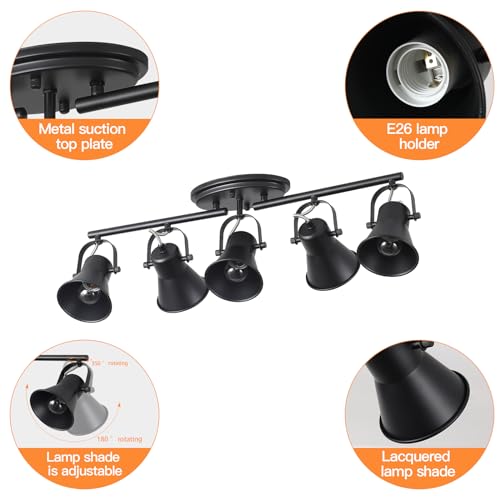 KEESFU 5-Light Track Lighting Kit,Black Semi Flush Mount Ceiling Light with 5 Rotatable Light Heads,Modern Accent Lighting for Livingroom,Bedroom,Hallway,Art Wall,Bathroom,Kitchen.(5-Light) by KEESFU - Image 3