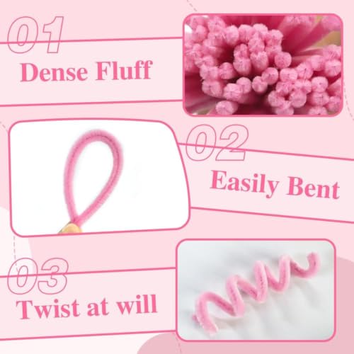 Image of YUNAMI Chenille Stems for DIY Flower Making - 400 Pcs Pipe Cleaners with Floral Wire, Tape, Stamen & Pearls - Premium Bouquet Supplies for Home Decor & Gifting (400, Pink)