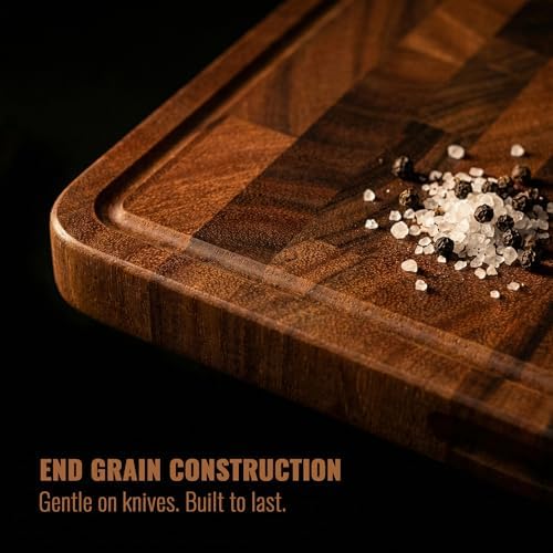 Babilonia Walnut Cutting Board, Professional and Heavy Duty Non Toxic Wood Chopping Board, Wooden Charcuterie Boards & Butcher Block with Handles (Oil Bottle Included) - 5