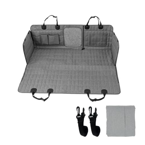 RAKU ペット用 ドライブシート 防水 車ペットシート 耐久性 メッシュ窓付き お手入れ簡単 車内汚れ防止 車用ペットシート カーシートカバー 多機能ポケット付き 600Dオックスフォード素材 折りたたみ式 約137x147cm (グレー, 大)