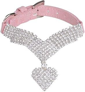 EXPAWLORER Rhinestone Dog Collar Pet Puppy Cat Crystal Collars Girl Jeweled Necklace Pink