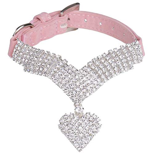 EXPAWLORER Rhinestone Dog Collar Pet Puppy Cat Crystal Collars Girl Jeweled Necklace Pink