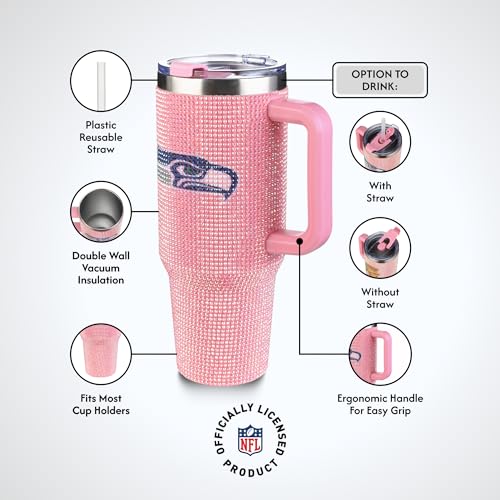 Image of The Memory Company Officially Licensed 40oz Pink Bling Game Day Tumbler, Seattle Seahawks