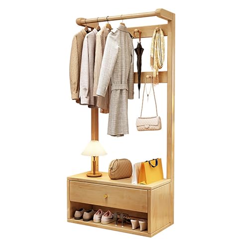ZENSTYW Perchero Zapatero Multifuncional Con Cajón,Barra Para Colgar Ropa Y Ganchos,Recibidor Para Entrada,Pasillo,Dormitorio(Natural,60cm/23.6in)