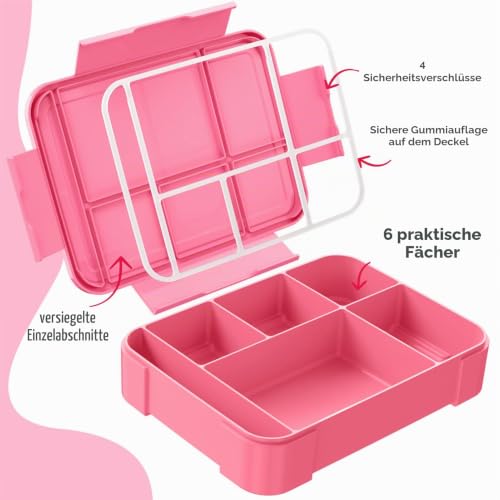 Foto von WayEee Brotdose Kinder mit Fächern 1330ml Lunchbox Kinder Auslaufsicher Brotdose Kinder für Kindergarten & Schule (Rosa)