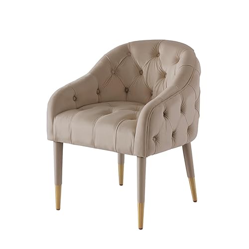MY Furniture Sophia Dining carver Chair - taupe - Brass Caps- deep velvet buttoned upholstery - luxurious elegant comfortable classic sprung base affordable designer chair