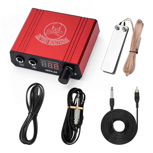 ATOMUS Tattoo Power Supply Kit with Foot Pedal, RCA Clip Cord & Regular Clip Cord – Mini LCD Digital Power Supply for Rotary & Coil Tattoo Machines
