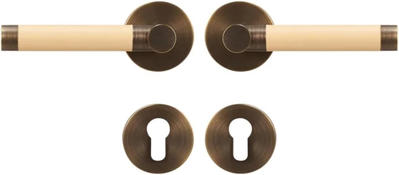 Dooroom Brass Door Lock Set Modern Replaceable Leather Interior Bedroom Bathroom Double Dummy Privacy Passage Lever(Dummy-Beige)