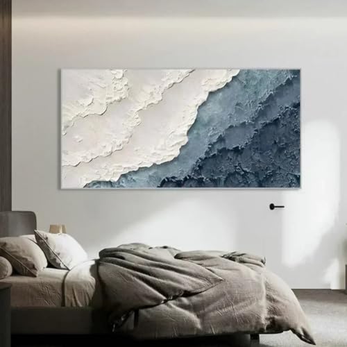 Peinture 3D minimaliste toile océan bleu sérénité Wabi-Sabi salon