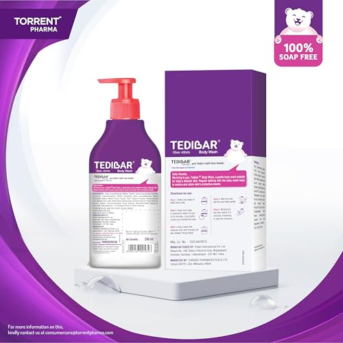 Tedibar - Body wash for Babies| 100% soap & Alkali free | Skin-friendly pH 5.5| Recommended by pediatricians | Prevents Dryness & Rashes | Suitable for Newborn Baby| 250ml