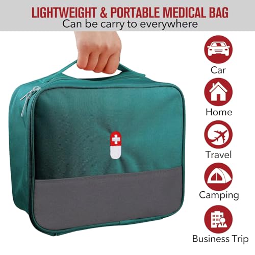 Image of ARURA (LABEL) Medicine Bags, Travel First Aid Box, Empty First Aid Kit Waterproof Medicine Storage Box, First Aid Pouch for Home, Office, Travel, Camping, Hiking (Large)